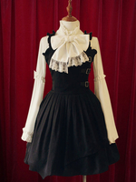 Schwarze Lolita Kleid Riemen Schnallen Baumwolle Kleid für Frauen