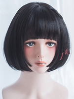 Schwarze Lolita Perücke Hime Cut Bob Style Kurze Lolita Perücke