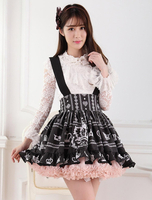Schwarze Lolita Rock Salopette Krone drucken Spitzen Futter
