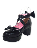 Schwarze Lolita Schuhe aus mit Schleifen und Riemchen