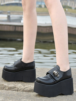 Schwarze Lolita Schuhe Gothic Skull Flatform runde Form Leder Lolita Pumps