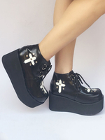 Schwarze Lolita Schuhe Plattform Schnürung Gothic Lolita Pumpen