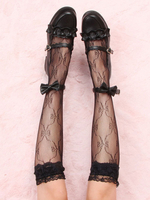 Schwarze Lolita Socken Spitzen Rüschen Strumpfhosen Polyester Lolita Zubehör