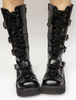 Schwarze Lolita Stiefel Keil Plattform Runde Zehe Schnalle Lace Up Lolita kurze Stiefel