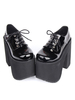 Schwarze Lolita Stiefel klobige Ferse Plattform Lace Up Lolita Schuhe