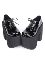 Schwarze Lolita Stiefel klobige Ferse Plattform Lace Up Lolita Schuhe