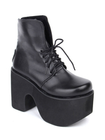 Schwarze Lolita Stiefel klobige Ferse Plattform Schnürschuh kurze Stiefel