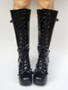 Schwarze Lolita Stiefel kniehoch Chunky Heel Lace Up Plattform Schnalle Lolita Stiefel mit abnehmbaren Bogen