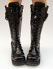Schwarze Lolita Stiefel Plattform Chunky Heel Lace Up Kreuz vordere Schnalle Runde Zehe Lolita kurze Stiefel