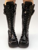 Schwarze Lolita Stiefel Plattform Chunky Heel Lace Up Kreuz vordere Schnalle Runde Zehe Lolita kurze Stiefel