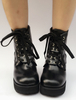 Schwarze Lolita Stiefel Plattform klobige Ferse Round Toe Lace Up Lolita kurze Stiefel