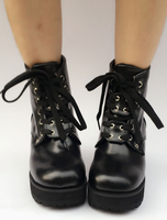 Schwarze Lolita Stiefel Plattform klobige Ferse Round Toe Lace Up Lolita kurze Stiefel