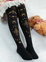 Schwarze Lolita Strumpfhose Karneval Dämon Kreuz Vergoldung Samt Lolita Stocking