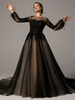 Schwarze Loyal Brautkleider A-Linie Jewel Neck Long Sleeves Tüll Spitze mit Zug Brautkleid