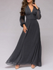 Schwarze Maxikleider Chiffon V-Ausschnitt Langarm Polka Dot Plissee Bodenlanges Kleid