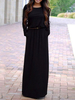 Schwarze Maxikleider Damen Jewel Neck Long Sleeves Bodenlanges Kleid