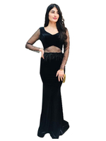 Schwarze Maxikleider für Damen Lange Ärmel Bedrucktes; bodenlanges Kleid aus herzförmigem Polyester mit Halsausschnitt