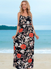 Schwarze Maxikleider Ärmelloses Kleid mit Blumenmuster und Halsband Übergroßes bodenlanges Kleid aus Polyester