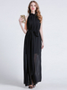 Schwarze Maxikleider Ärmelloses Stehkragen-Schnür-Maxikleid aus Chiffon