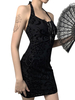Schwarze Minikleider Neckholder Rückenloses ärmelloses kurzes Kleid Bodycon-Kleid