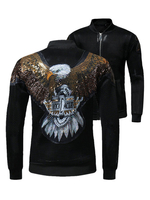 Schwarze Männer Jacke Pailletten Friesen Adler Stickerei Reißverschluss Up Net Punk Jacke