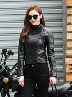 Schwarze Moto Jacke Leder wie Reißverschluss Schnalle Frauen Biker Jacke