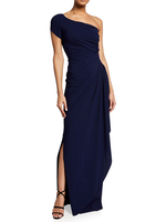 Schwarze Mutter Kleid Entworfenen Halsausschnitt Eine Schulter Sleeveless Mantel Falten Bodenlangen Gastkleider für Hochzeit