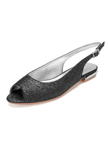 Schwarze Mutter Schuhe Glitter Peep Toe Slingbacks Hochzeit Wohnungen Frauen Party Schuhe