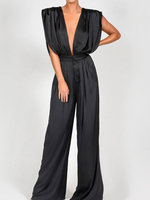 Schwarze Overall der Frauen ärmellosen backlosen Polyester lose Sommer ein Stück Outfit