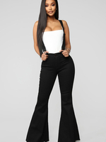Schwarze Overalls Cowboy-Jeanshose für Frauen mit erhöhter Taille; ausgestellte Hose; Freizeitjeans