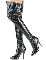Schwarze Overknees aus Leder mit Reißverschluss und Plateaus