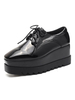 Schwarze Oxfords Wedge Heel Platform Schnürschuhe Damen Square Toe Sneakers