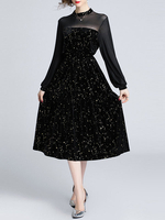 Schwarze Partykleider Frauen stehen Kragen Langarm Semi Formal Dress