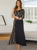 Schwarze Partykleider One-Shoulder Long Sleeves Asymmetrisches Semi-Lace Maxi-Abendkleid