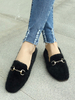 Schwarze Polyester Loafers Square Toe Metall Details Freizeitschuhe Damen Loafer Schuhe