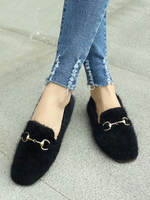 Schwarze Polyester Loafers Square Toe Metall Details Freizeitschuhe Damen Loafer Schuhe