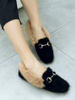 Schwarze Polyester Loafers Square Toe Metall Details Freizeitschuhe Damen Loafer Schuhe