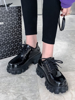 Schwarze PU-Leder runde Zehen Schnür Oxfords für Frauen