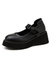 Schwarze PU-Lederhalbschuhe für Damen mit runden Zehen und akademischen Freizeitschuhen