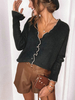 Schwarze Pullover für Damen Strickjacken Acrylknöpfe Langarm-Hemd mit V-Ausschnitt