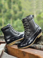 Schwarze Regenstiefel PU Leder Runde Zehen Warme Entenstiefel Winterstiefel