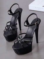 Schwarze reizvolle Schuh-Frauen-Plattform-offene Zehe-Himmel-hohe Sandale beschuht