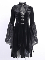 Schwarze Retro-Kostüme für Damen Langarm-Polyester Elegantes Marie Antoinette-Kostüm Vintage Einteiliges Kleid