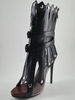 Schwarze Sandale Stiefel High Heel Stiletto Offene Zehen Nieten PU Frauen Stiefeletten