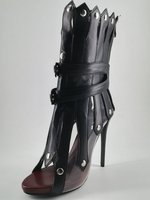 Schwarze Sandale Stiefel High Heel Stiletto Offene Zehen Nieten PU Frauen Stiefeletten