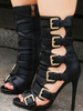 Schwarze Sandale Stiefel Peep Toe Schnalle 4;3 "Stiefel