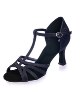 Schwarze Sandalen Ausschnitt Glitter Heels für Frauen