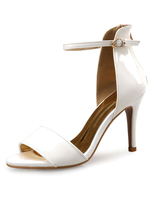 Schwarze Sandalen High Heel weißen Knöchel Riemen Pfennigabsatz Sandale Schuhe für Frauen