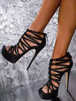 Schwarze Sandalen mit hohen Absätzen; offene Zehen; Sandalengröße US5-13