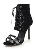 Schwarze Sandaletten Booties Damen Open Toe Schnürschuhe Sandalen mit hohem Absatz